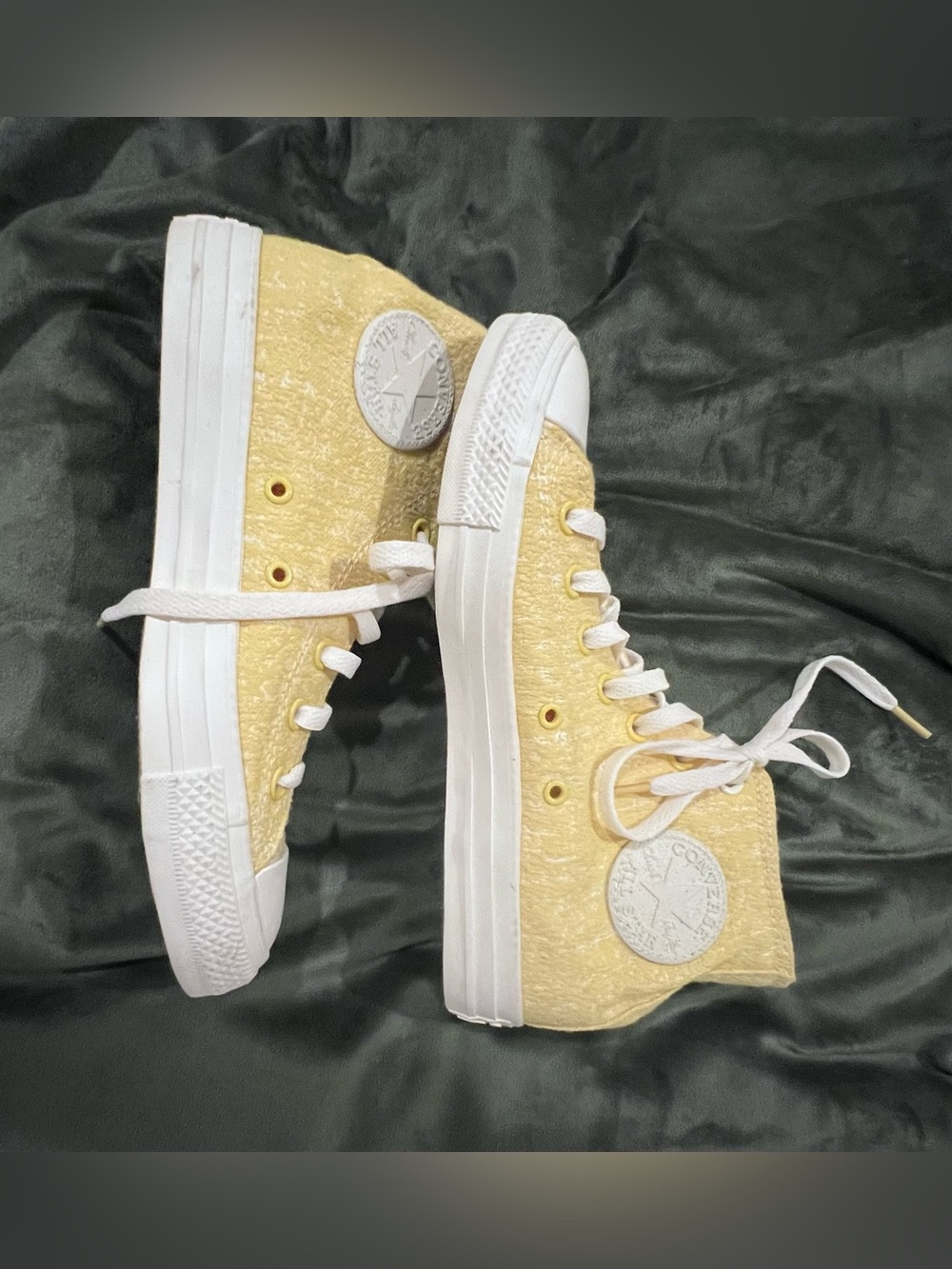Yellow High-Top Textured Canvas Sneakers with White Sole Size 7